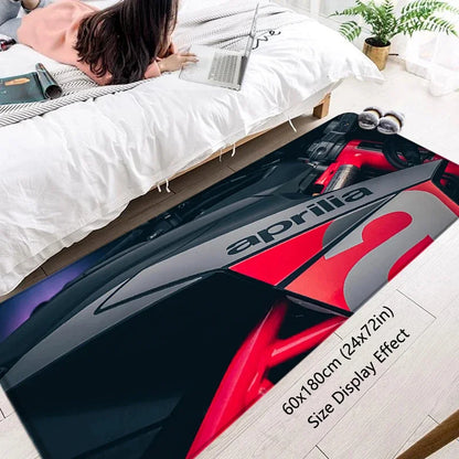 VIKAMA Motorcycle Racing Rug - Non-Slip Floor Mat for Entrance, Anti-Skid Bedside Carpet with Bike Print Home Decor