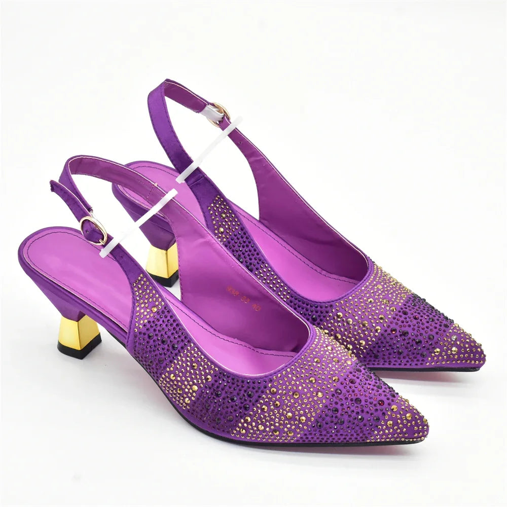Luxury Italian Shoes and Bag Set for Women Elegant Shoes Woman Heel Nigeria Party Shoes and Bags for Women Rhinestone Pumps