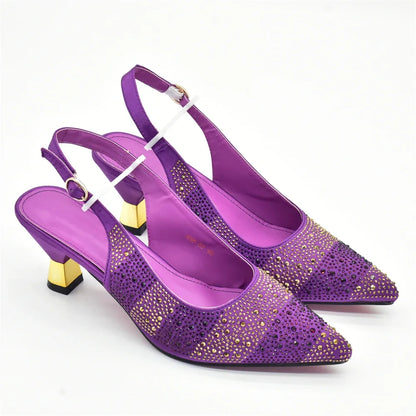 Luxury Italian Shoes and Bag Set for Women Elegant Shoes Woman Heel Nigeria Party Shoes and Bags for Women Rhinestone Pumps