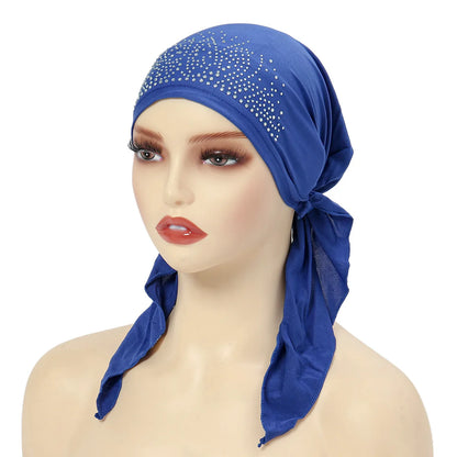 Fashion Muslim Headscarf Hat for Women Thin Summer Inner Hijab Caps Solid Color Diamond Turban Bonnet India Headwrap