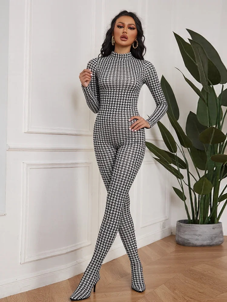 Sisterlinda Peach Buttocks Patchwork Jumpsuits Woman Turtleneck Full Sleeve Skinny Midnight Club Party Coquette Hipster Overalls