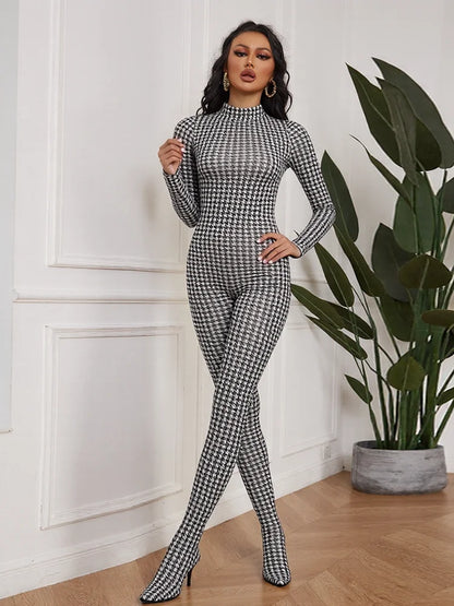 Sisterlinda Peach Buttocks Patchwork Jumpsuits Woman Turtleneck Full Sleeve Skinny Midnight Club Party Coquette Hipster Overalls