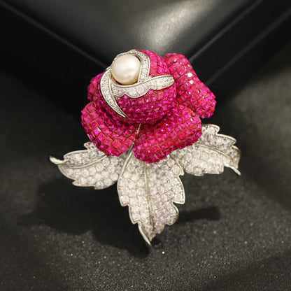 Heavy Industry Luxury Full Diamond Crystal Rose Brooches Fashion Flower Broche Coat Suit Exquisite Accessories Pins for Women