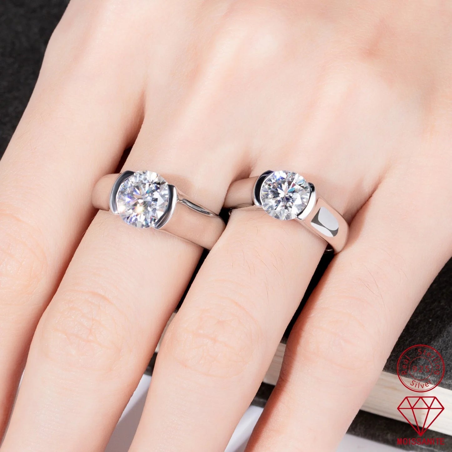 Carnica Luxury 925 Sterling Silver 2CT Real Moissanite Ring for Women GRA Simple Diamond Wedding Jewelry Gift Brilliant Hot New