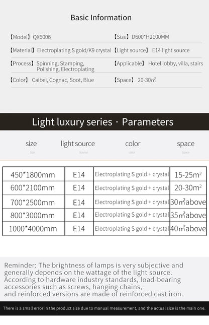 Light Luxury Large Chandelier Spiral Staircase Chandelier Luxurious And Atmospheric Duplex Villa Hotel Lobby Chandelier