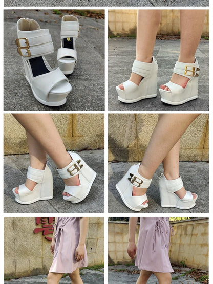 Casual Wedges Thick Platform Sandals 2024 New Women Stage Performance High Heels 14CM Summer Cross-dressing Shoes With Zipper