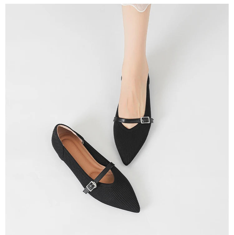 Women's flat shoes with pointed soft knitted sole breathable and comfortable shoes Spring and Autumn 2024 new model