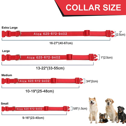 Embroidered Nylon Dog Collar Free Custom Dogs Collar Reflective Pet ID Name Phone No. For Small Medium Large Dogs Pug Adjustable