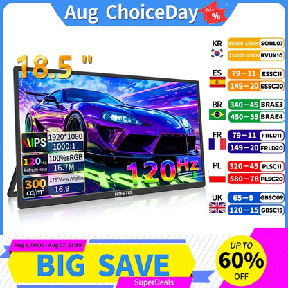 HGFRTEE Portable Monitor 18.5inch 120Hz Resolution Travel Size Gaming Display with USB-C Connection for Laptop PC Game Consoles