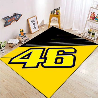 The Doctor Cartoon Yellow Carpet Mat Racing Theme Living Room Rug with Number 46 Signature Home Non-Slip Play Rugs for Bedroom