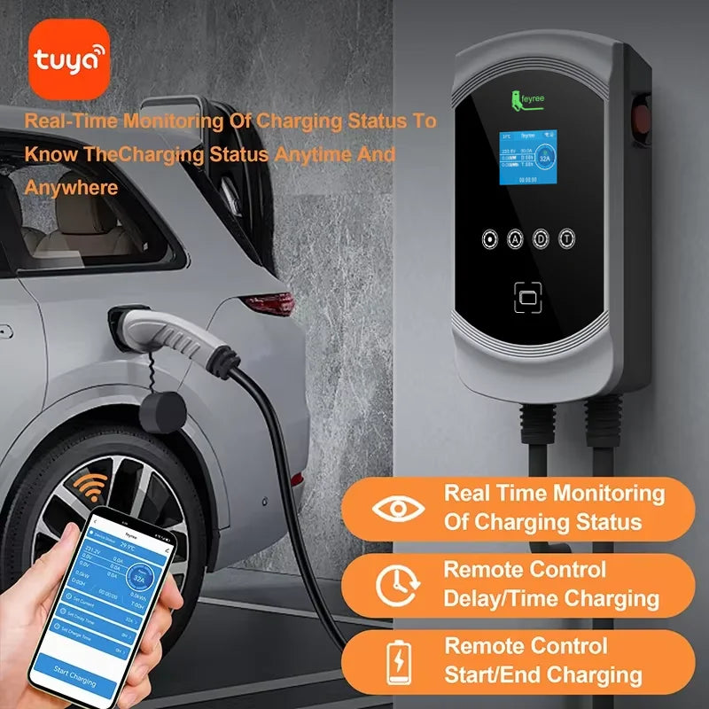 Feyree EV Charger Type2 Cable 32A 7.6kW Dynamic Load Balancing EVSE Wallbox APP Function 11kW 22kW Charging Station Electric Car