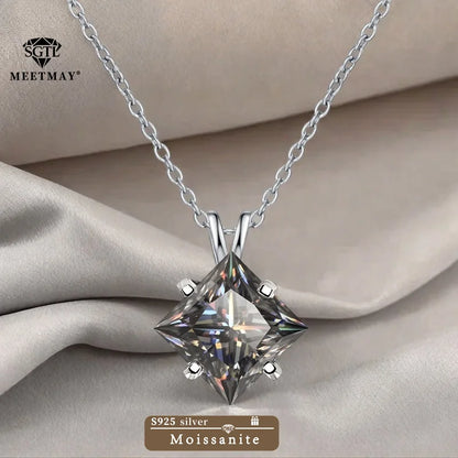 BOCARMAN S925 Sterling Silver Necklace with Colorful Princess Cut Moissanite Inlay Clavicle Chain Pendant for Women Gift