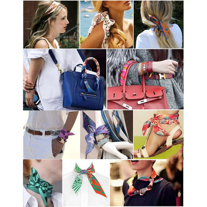 16 Colors Print Flower Small Scarf for Women Narrow Ribbon Headband Female Neckerchief Handle bag Band Hair Tie Accessories