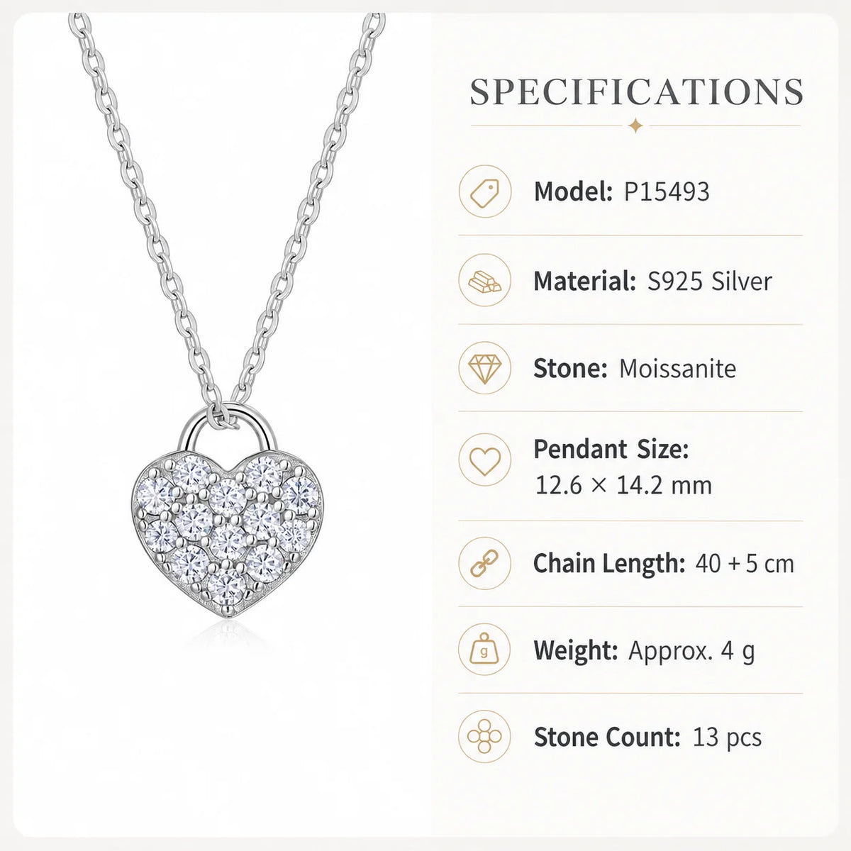 Heart Moissanite Necklace for Women S925 Sterling Silver 13-Stone Love Pendant D Color VVS1 Fine Jewelry Gift GRA Certified