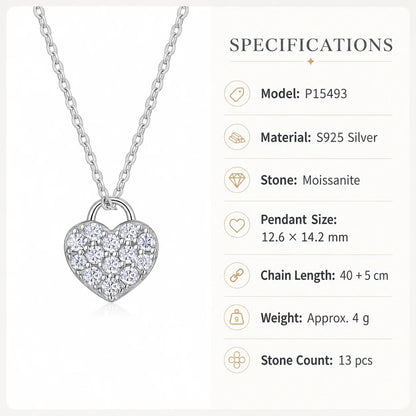 Heart Moissanite Necklace for Women S925 Sterling Silver 13-Stone Love Pendant D Color VVS1 Fine Jewelry Gift GRA Certified