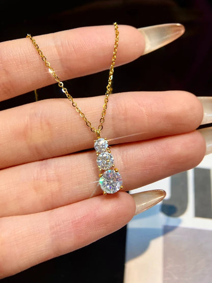 1.8CT Luxury Three Round Moissanite Diamond Necklace for Women 925 Sterling SilverEngagement Wedding Fine Jewelry