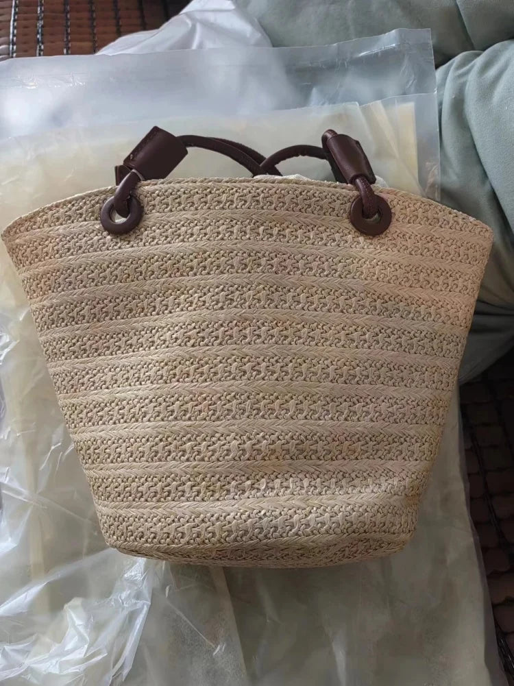 Summer New Vacation Woven Straw Bag, High Quality Seaside Beach Bag for Women, Women's Beach Bags Bucket Bag
