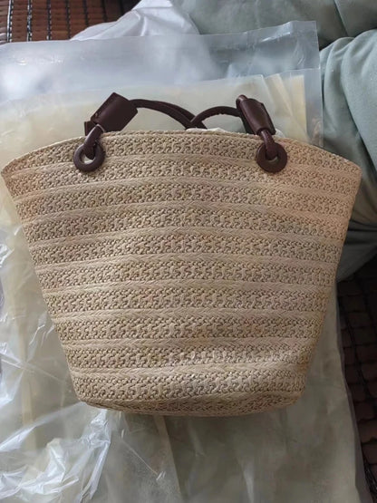 Summer New Vacation Woven Straw Bag, High Quality Seaside Beach Bag for Women, Women's Beach Bags Bucket Bag