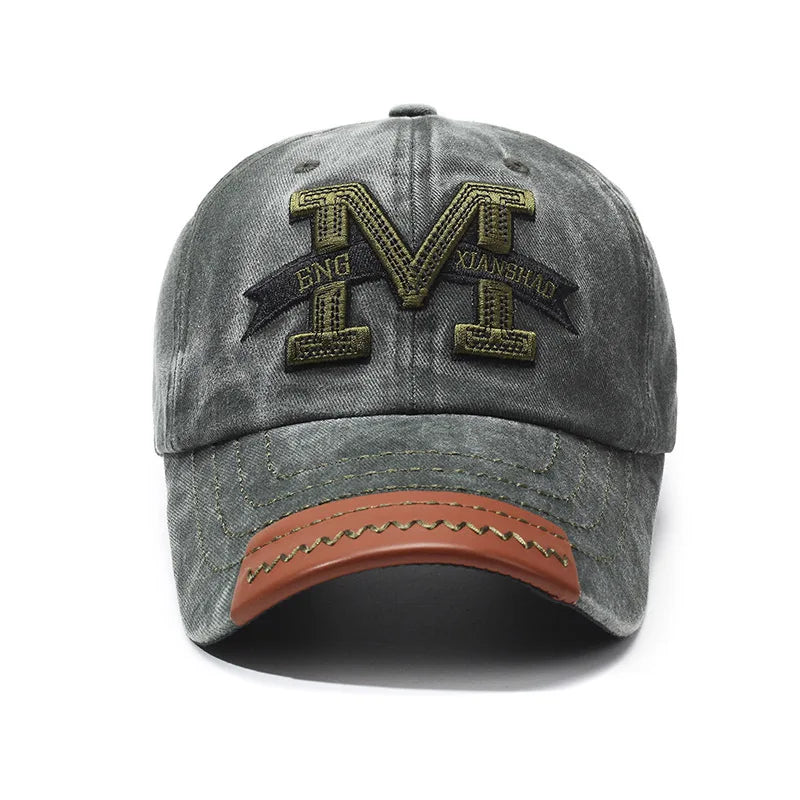 Outdoor sports hat retro men's washed faded old cowboy hat M letter cotton soft top embroidered sunshade baseball cap