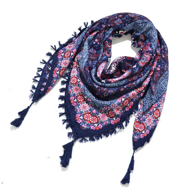 Scarf Winter Women Ladies Bohemian Print Shawl Russian Ethnic Wraps Tassel Scarves Bufanda Mujer Foulard Femme Square