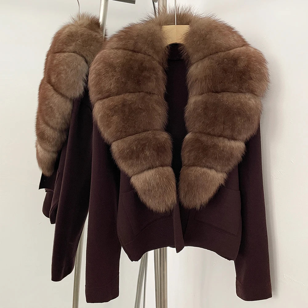 OFTBUY Loose Fit Warm Winter Fashion Lady Outerwear Sweater Female 2025 New Women's Knit Cardigan with Large Real Fox Fur Collar