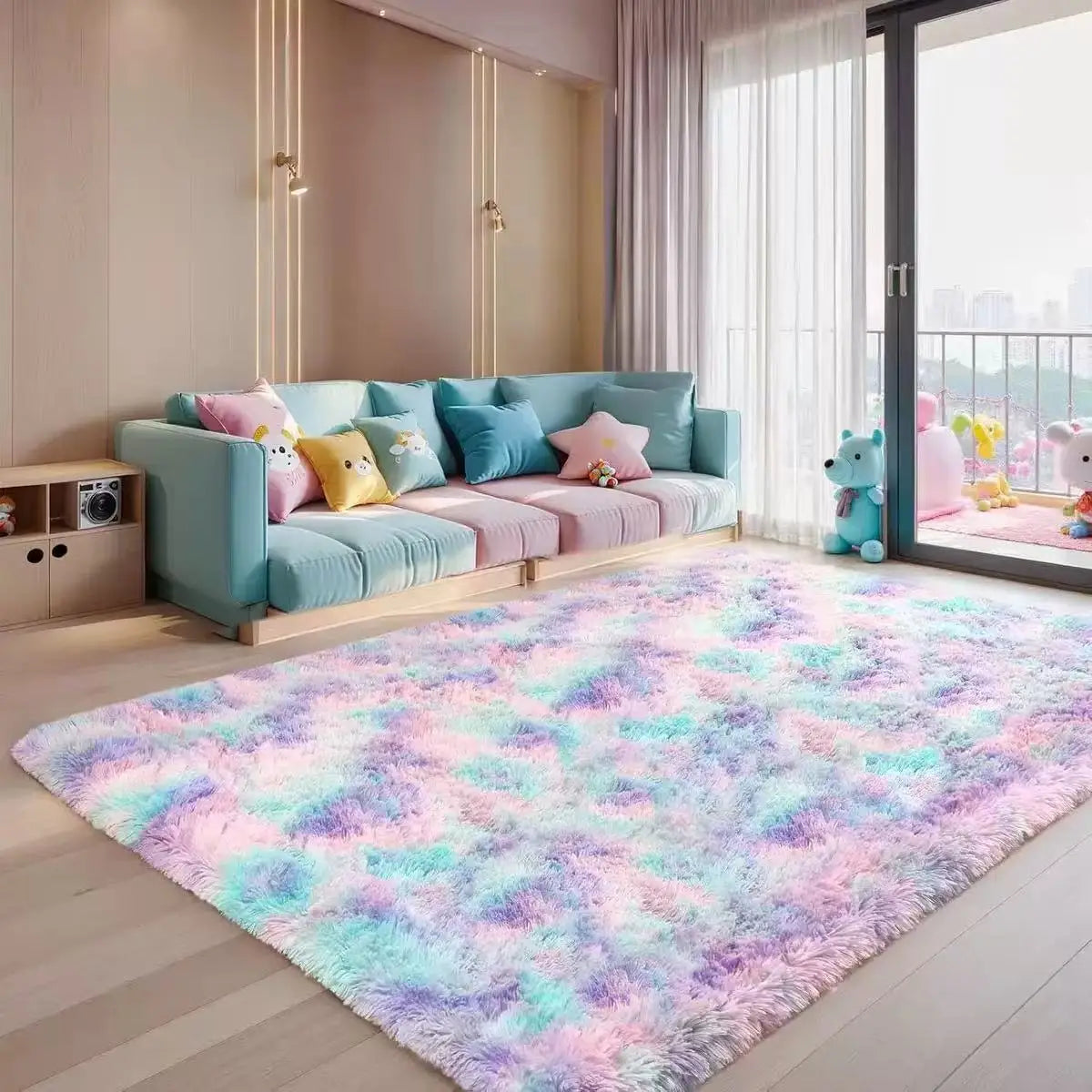 Nordic Ins Wind Tie-dye Gradual Change Silk Plush PV Plush Living Room Coffee Table Mattress Bedside Bedroom Dining Room Carpet