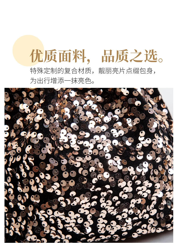 New Chic Multicolor Sequin Shing Shoulder Bag Fashion Versatile Handbag Drawstring Bucket Bag Large Capacity Wallet Purse Bags