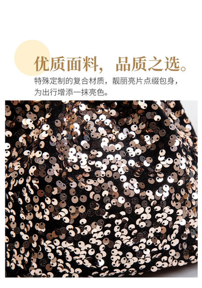 New Chic Multicolor Sequin Shing Shoulder Bag Fashion Versatile Handbag Drawstring Bucket Bag Large Capacity Wallet Purse Bags