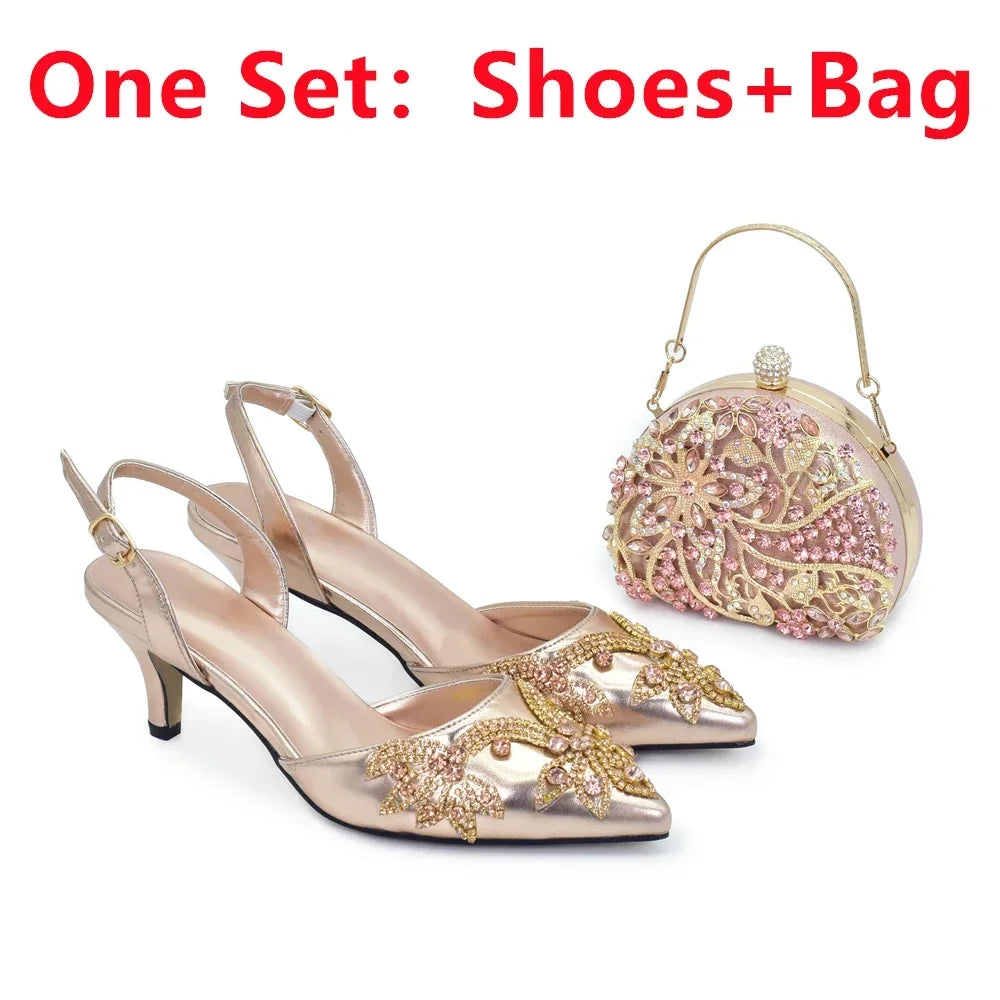 Italian Shoe and Bag Set for Party in Women Fashion Style Pointed-Toe Women Pumps African Matching Shoes and Bags for Wedding