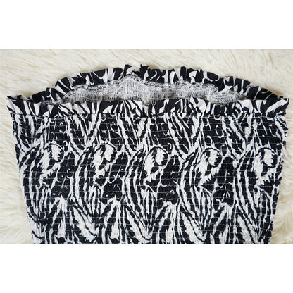 Elegant Print Jumpsuits for Woman Romper Sleeveless Backless Strapless High Waist Loose Straight Wide Leg Jumpsuit Club Clothing