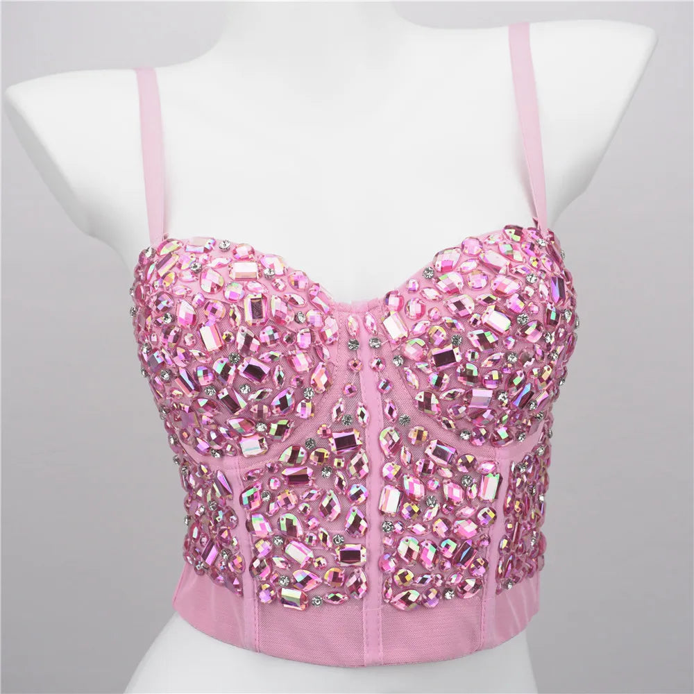 Quality Pearl Tank Tops Rhinestone Women Crop Top Club Clothes Streetwear Y2K Corset Woman Shaper Camis Fashion Feamale Clothing