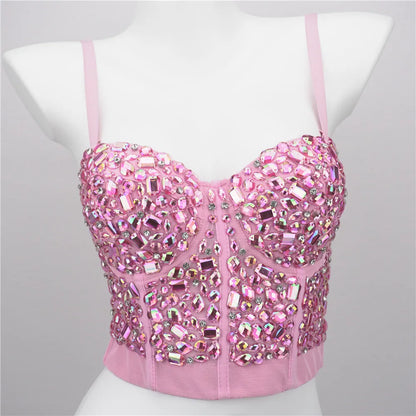 Quality Pearl Tank Tops Rhinestone Women Crop Top Club Clothes Streetwear Y2K Corset Woman Shaper Camis Fashion Feamale Clothing
