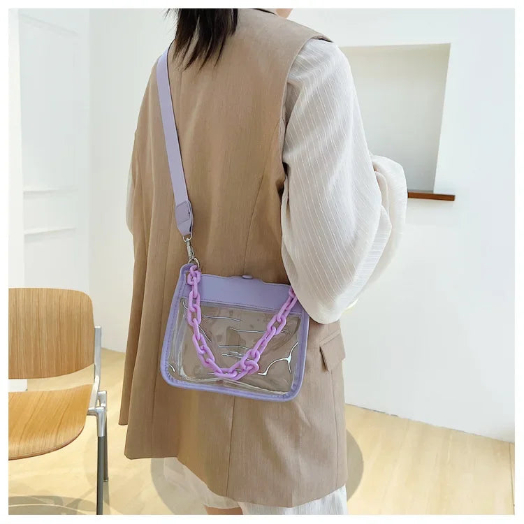 Clear Crossbody Bag for Women PVC Transparent Single Shoulder Chain Portable Messenger Bags Small Square  Satchel Bag Girls Gift
