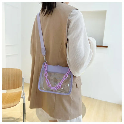 Clear Crossbody Bag for Women PVC Transparent Single Shoulder Chain Portable Messenger Bags Small Square  Satchel Bag Girls Gift
