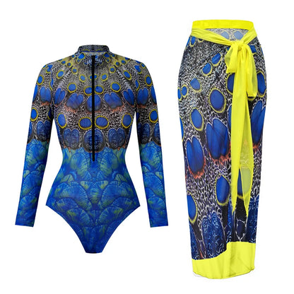 2025 Women's Rash Guard Swimwear One Piece Long Sleeve Women XXL Mesh Swimsuit Removable Chest Pad Sports Bathing Padded Ladies