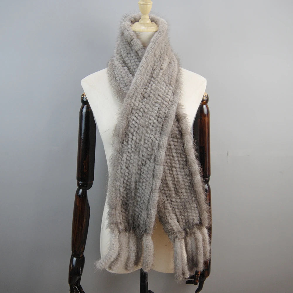 Women Winter Warm Real Mink Fur Scarf 100% Genuine Real Mink Fur Muffler Lady Fashion Quality Natural Real Mink Fur Knit Scarves