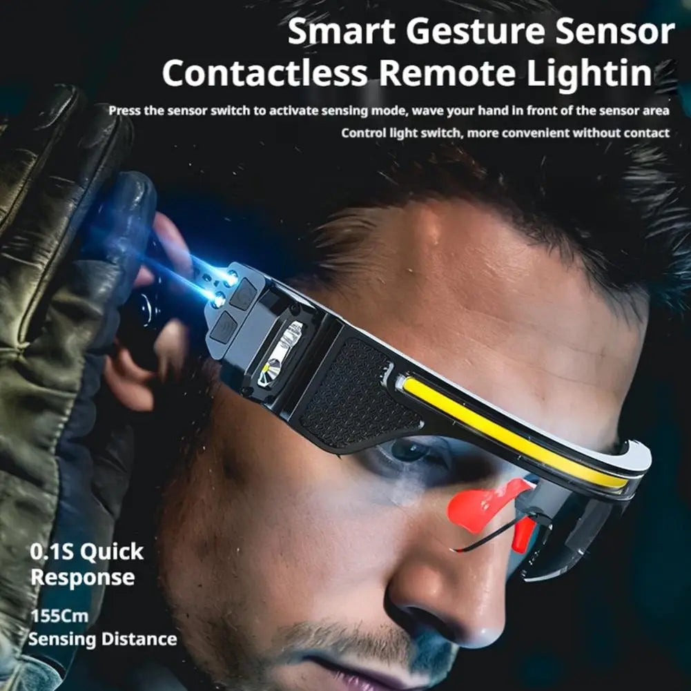Smart Sensor LED Glasses Lamp Dual Color Light Protective Goggles USB Charging Long Lasting IPX6 Waterproof For Working Fishing