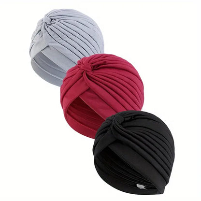 3pcs/set Fashion Ladies Twisted Turban Elastic Muslim Hijab Cap Solid Color Stretch Head Wrap Soft Chemo Beanie Head Cover