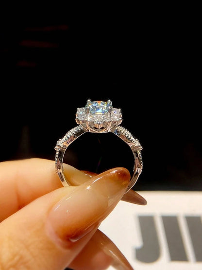1CT Certified Moissanite Diamond Flower Ring for Women's Daily Party Wear Real 925 Sterling Silver Luxury Fine Jewelry