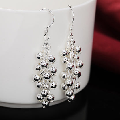Hot Silver color Creative grape beads drop earrings for Woman Fashion party fine Gifts elegant noble Jewelry