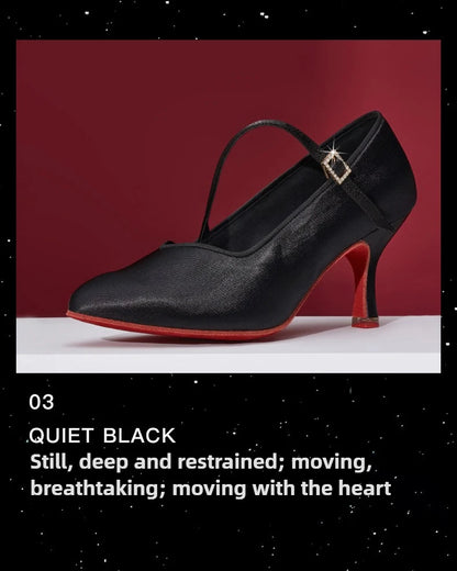 UK Latin Dance Shoes Women's Mid Heel Flexible Sole Ballroom Practice Shoes for Waltz Tango