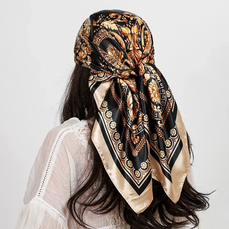 "Luxury Brand Square Silk Scarf Women Shawl 90*90cm Cashew Print Kerchief Femme HeadScarf Foulard Satin Bandana Hijab random "