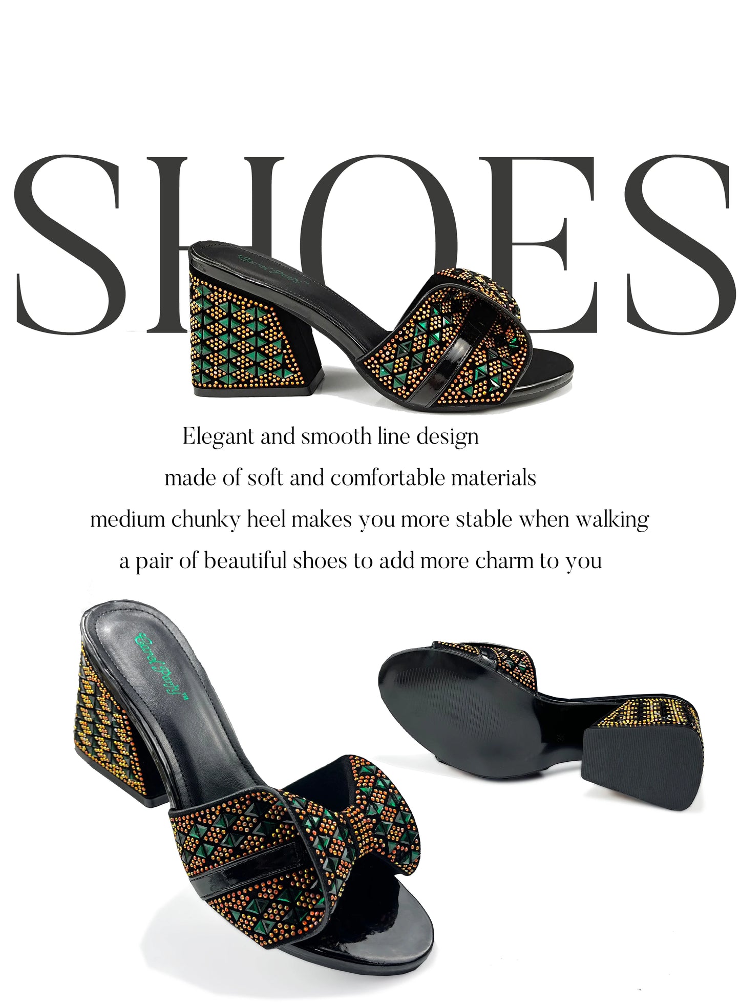 QSGFC Italian Fashion Banquet Shoes and Bags African Women's Hand Bags with Rhinestone Decoration and Women's High Heels
