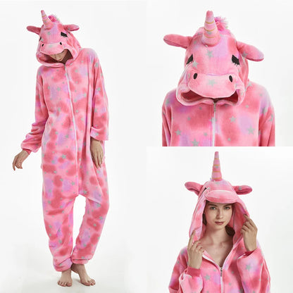 S M L XL Women One-piece Pajama Plush Flannel Jumpsuit Adult Winter Kigurumi Anime Onesies Halloween Unicorn Cosplay Costumes