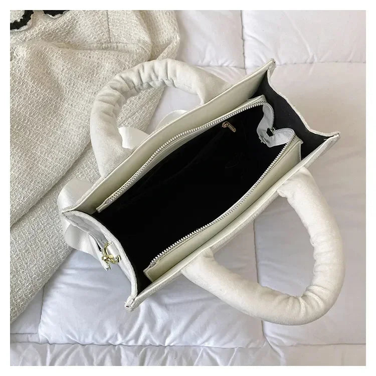Female Square Tote Crossbody Bag Aesthetic Velour Elegant Letter Print Ladies Shoulder Bags Top Handle Women's Charisma Handbags