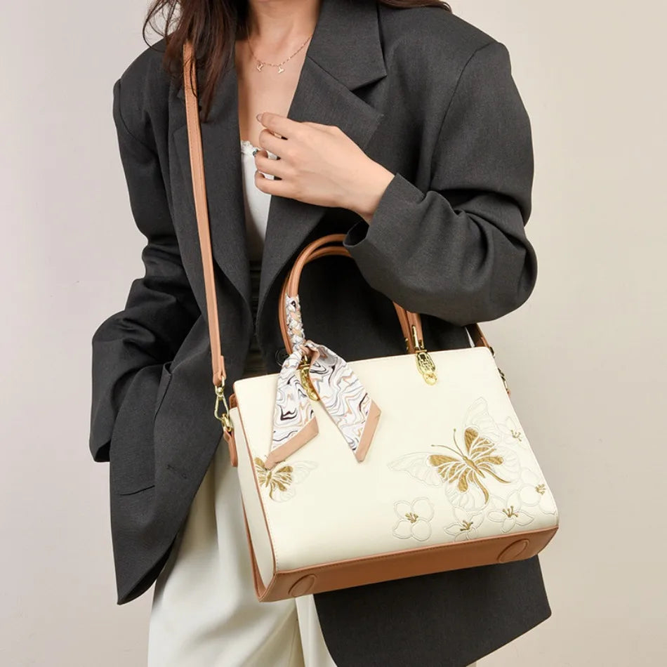 Genuine Brand  Women Bags Luxury  PU Leather  Embroidery Shoulder Bags Crossbody Messenger Bags for Women Casual Tote Sac A Main