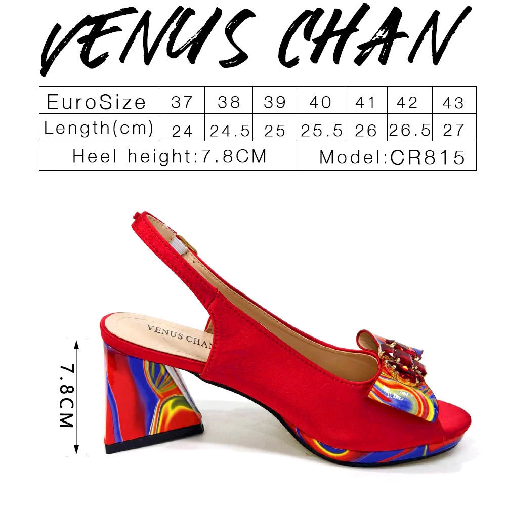 Venus Chan 2024 Fashion Purple Color Painted Rhinestones Elegant Peep Toe Sandals Shoes and Bag Set Italian Heels for Womens