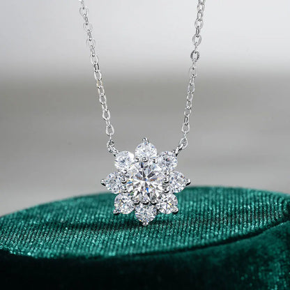 KNOBSPIN Moissanite Necklace Flower Pandent GRA Certified s925 Sterling Silver Plated 18k White Gold Fashion Necklaces for Women