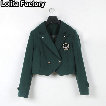 Japanese Women JK Green Blazer Suit skirt coat Harajuku High School Uniform for Students Girl Outwear College Style blazers Suit