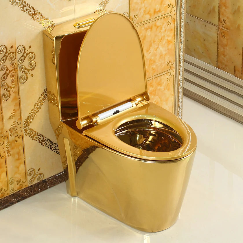 European Royal Luxury Electroplated S Trap/p Trap Golden Color Water Closet Bathroom Commode One Piece Gold Toilet Bowl